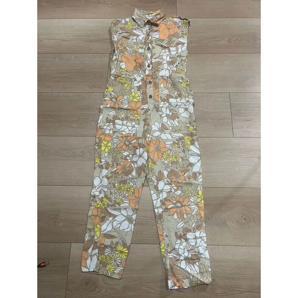 Current Air Sleeveless Utility Button Down Jumpsuit Womens Size XS Multi Boho - Picture 2 of 10